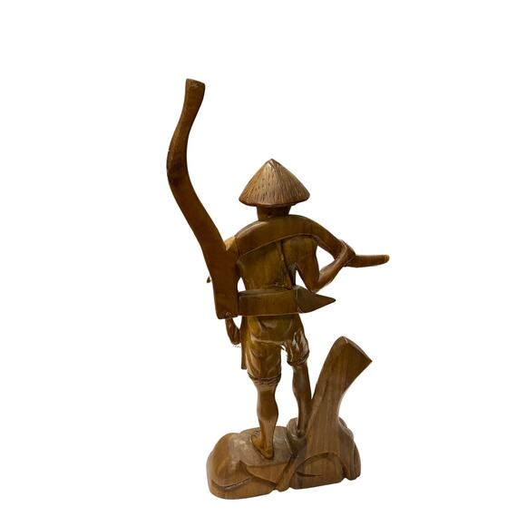 Vintage Asian Hand Carved Wooden Farm Worker with Scythe - Picture 6 of 14
